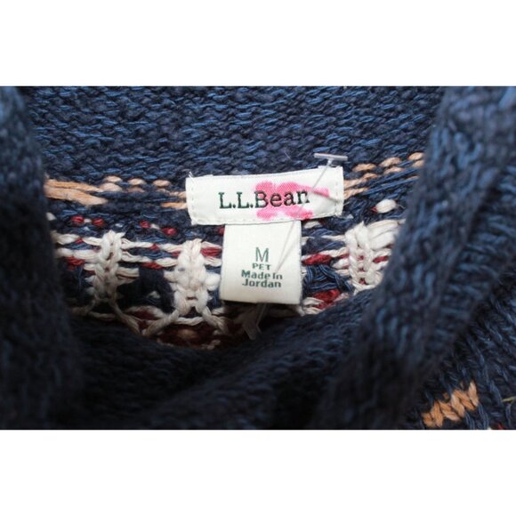 LL Bean Cotton Ragg Sweater Funnelneck Pullover Fair Isle Navy M Pet - Picture 4 of 9